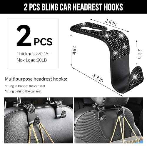 CAR PASS 30 PCS Bling Diamond Car Accessories Set for Women, Bling Steering Wheel Covers 15 Inch, Shining Rhinestone License Plate Frame, Sparkly Phone Holder, Cute Interior Set Decorations, Black thumbnail 9