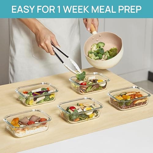 Vtopmart 5Pack 22oz Glass Storage Containers with Lids, Grey | Glass Meal Prep Food Container Sets, Snap Airtight Lid, For Microwave, Oven, Freezer and Dishwasher, BPA Free thumbnail 4