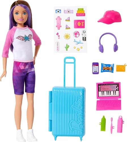 Barbie Skipper Doll & 10 Accessories, Travel Set with Working Luggage, Sticker Sheet, Laptop, Headphones & More thumbnail 5