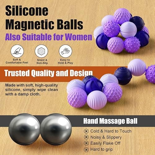 Silicone Magnetic Balls, Fidget Toys, 6-Pack Stress Relief Toys for Adults, Teens, Sensory Toy for Fingers Hands, Quiet Office Desk Toys with Textures, Magnet Fidget Fun Gift (Purple) thumbnail 3