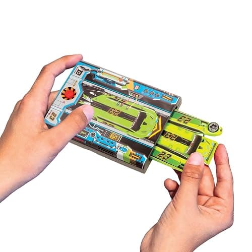 FLAT 2 FAST Original Stunt Card Racer – Flat Car Racer and Pocket Size Racecar Launcher with Built-in Button for Stunt Launching and Racing – Compact – Neon Green thumbnail 5