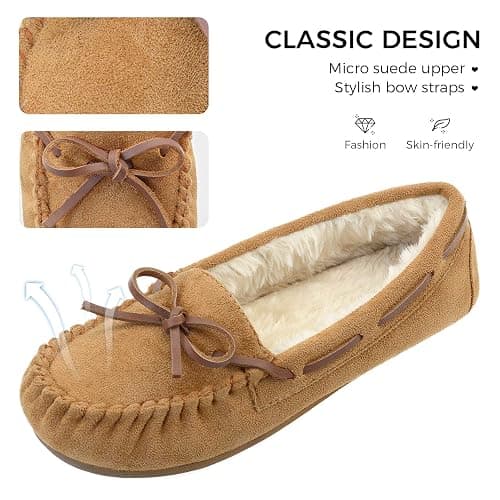 Vonair Women's Moccasin Slippers Micro Suede Warm Faux Fur Pile Lined Lace-Up Cozy Bow Indoor & Outdoor Moccasins Slip On Loafers Shoes for Women thumbnail 2