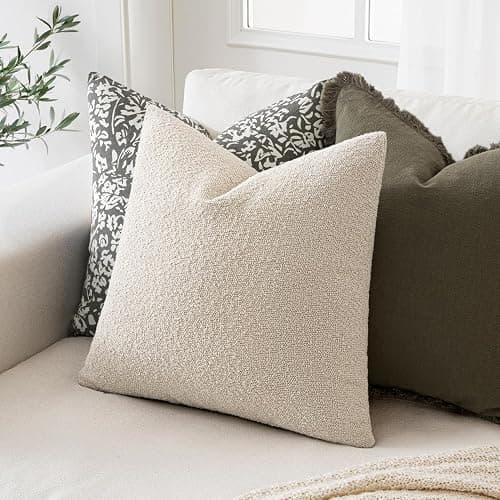 MIULEE 24x24 Inch Decorative Euro Sham Pillow Covers for Couch Bed Set of 2 Textured Boucle Neutral Throw Pillow Covers Natural Beige Ivory Accent Solid Pillowcases Sofa Living Room Home Decor thumbnail 3