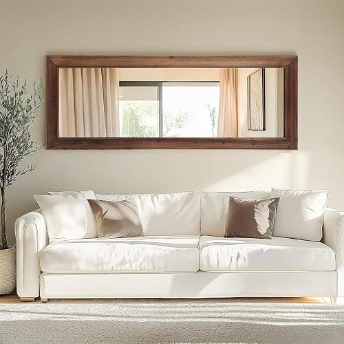 Rustic Floor Full Length Mirror Wood Frame, 56"X21" Farmhouse Free Standing Mirror for Bedroom Living Room Entryway, Hanging or Leaning Wall-Mounted, Tempered Glass, Brown thumbnail 4