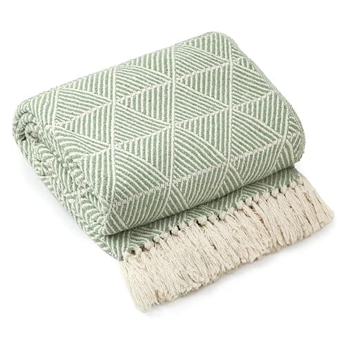 Emma Barclay Throw Blanket For Sofas Bed Extra Large Recycled Cotton Throws For Settees In Pistachio Green Throw Scandi Woven Blankets - Zahra Collection 50" x 60" (127cm x 152cm) Pistachio Green - Image 1
