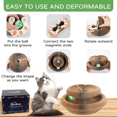Goosheep Accordion Magic Organ Cat Scratcher Toys for Indoor Cats - Cardboard Cat Scratching Board Ball Scratcher Pad 1 Pack thumbnail 4