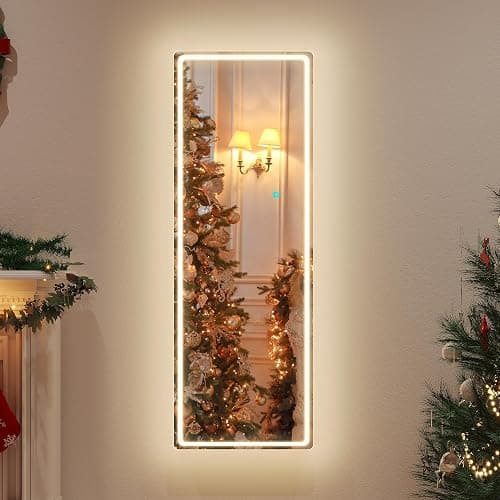 Vlsrka Full Length Mirror with LED Lights, Over The Door, Wall Mounted Hanging Mirror, 47"x 16" White thumbnail 2