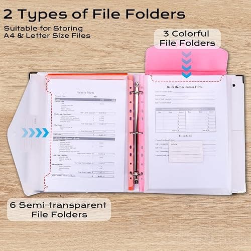 XKDOUS Important Document Organizer 3 Ring Linen Binders Folio File Folders | Beige Expanding Storage Holder with Gold-foiled Hardcover, 9 Pockets & Labels for A4, Letter Size Papers, Home & Office thumbnail 3