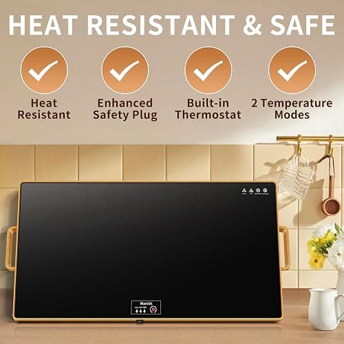 Electric Warming Tray (XXL 32”x18”)，Food Warmers for Parties Buffet with Thermostat & Full Surface Heating, Tempered Glass Warming Mat for Food, Temperature Adjustable Gold Handles Food Warming Mat thumbnail 7