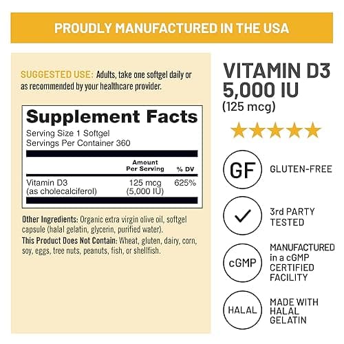 NatureWise Vitamin D3 5000iu (125 mcg) 1 Year Supply for Immune Support, Healthy Muscle Function, and Bone Health - Non-GMO, Gluten Free in Organic Extra Virgin Olive Oil, (Mini Softgel), 360 Count - 5000IU - 360 Count (Pack of 1) thumbnail 6