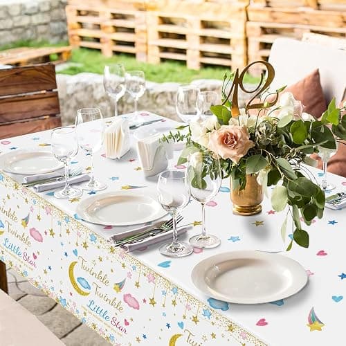 Oigco 3 Packs Twinkle Twinkle Little Star Gender Reveal Party Decorations Tablecloths，Pink Blue Little Star Gender Reveal Tablecloth for Baby Shower Supplies Girls or Boys Theme Party 54" x 108" - Twinkle - 1 thumbnail 7
