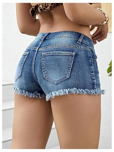 WDIRARA Women's Low Rise Ripped Denim Shorts Distressed Raw Hem Stretchy Jean Shorts thumbnail 2