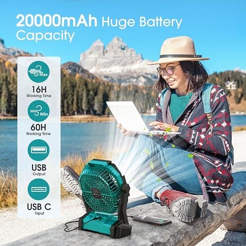 ONLYNEW Portable Fan Rechargeable, 20000mAh Cordless Battery Powered Fan with LED Lantern, USB C Battery Operated for Travel Bedroom Home Camping Tent Office Beach Desk Fishing Table thumbnail 2