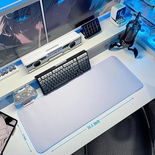 JMIYAV White Gaming Mouse Pad RGB Mousepad Non-Slip Rubber Base Extra Large Cool XL XXL Computer Desk Pad Gaming Accessories LED Light Up Extended Big Mouse Pad for Gamer 31.5x12In CW1 thumbnail 3