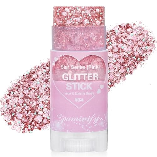 Paminify Pink Hair Glitter Stick,Cheer Body Face Glitter,Waterproof Singer Concert Music Festival Pink Out Accessories for Spirit Week,Halloween Shimmer Holographic Body Paint - Image 1