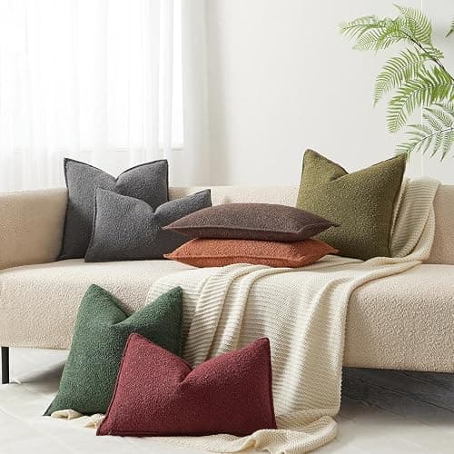 JUSPURBET Brown Decorative Pillow Covers 22x22 Set of 2 Throw Pillow Covers for Couch Sofa Bed Cozy Boucle Textured Cushion Covers Cases with Hidden Zipper for Living Room Home Decor thumbnail 5