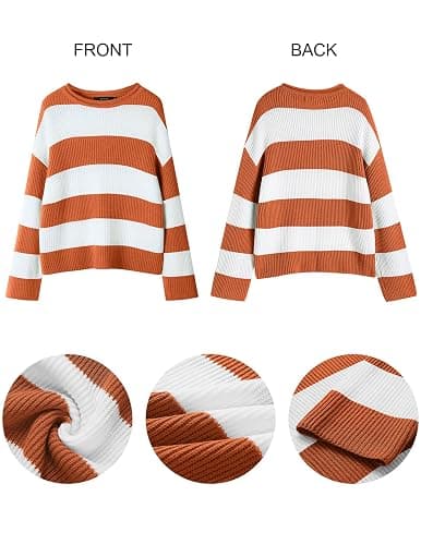 ZESICA Women's 2025 Fall Long Sleeve Oversized Striped Color Block Comfy Loose Crew Neck Knitted Pullover Sweater thumbnail 5