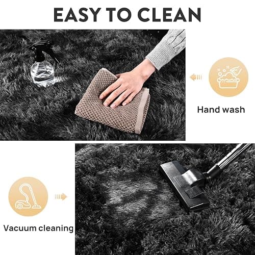 8x10ft Shaggy Area Rugs, Living Room Fluffy Carpet, Black Gray Area Rug | Upgrade Anti-Skid Indoor Carpet Non-Slip Rugs for Bedroom Indoor Plush Rectangular Carpet for Living Room, Home Decor thumbnail 7