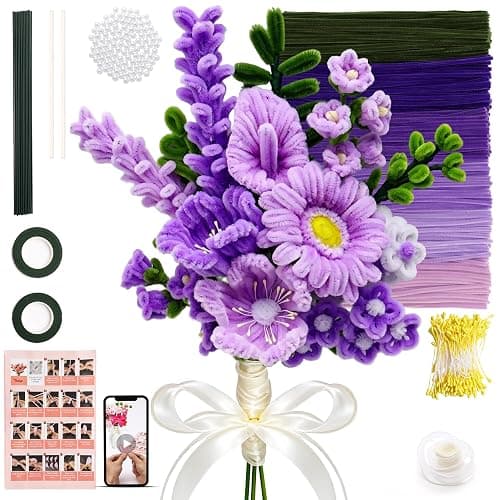 600 PCS Purple Pipe Cleaners Craft Bulk, 6 Pastel Colors Pipe Cleaner Flower Kit, Chenille Stems with Instructions, Floral Wires, Gardening Tape, Stamen, DIY Art and Craft Supplies(Purple Gradient) - Image 1