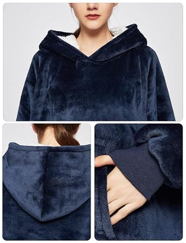 KFUBUO Wearable Blanket Hoodie for Adults Sherpa All Patterns Oversized Sweatshirt Blanket with Pockets Gifts for Mom Navy thumbnail 6
