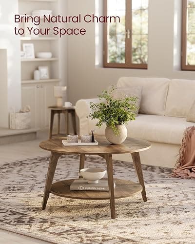 VASAGLE MAEZO Collection - Round Coffee Table, 2-Tier Center Table with Storage, Tapered Legs, Curved Transitions, 31.5 Dia. x 17.7 H Inches, Easy Assembly, for Living Room, Honey Brown ULCT243K41 thumbnail 4