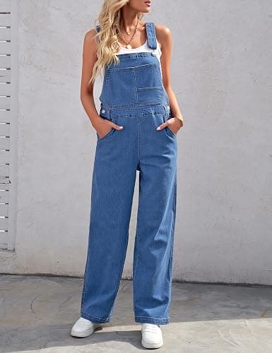 luvamia Overalls Women Loose Fit Denim Bib Baggy Overall Jumpsuit Straight Wide Leg Stretchy Jean Pants Fashion thumbnail 7