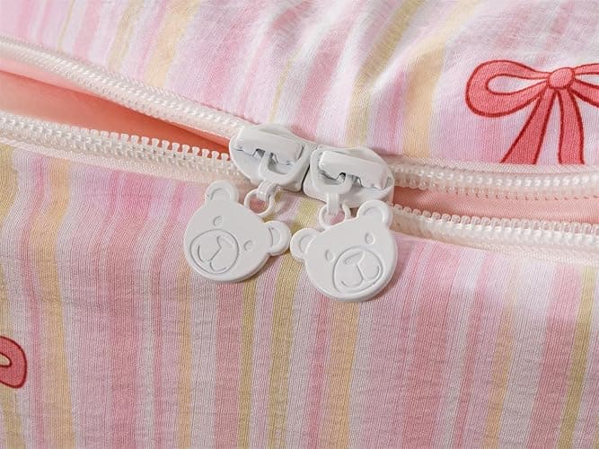 Aimuan Zipper Bedding Pink Bow Printed on Rainbow Comforter Set Set Bowknot Twin Princess Kids Zippered Bedding Set Ultra Soft (Pink-Colorful, Twin) thumbnail 5