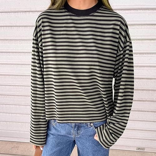 Women Y2k Long Sleeve Fairy Grunge Striped Baggy Tees Shirts 2000s Emo Aesthetic Sweater Crop Tops Streetwear thumbnail 2
