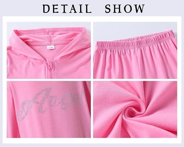 Lianpyxa Teen Girls Clothes 2 Piece Spring Outfits Fashion Letter Print Hooded Zip Up Top Flare Pants Set for 7-14T thumbnail 5