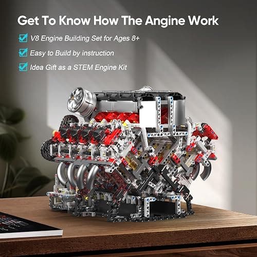 Mould King V8 Engine Building Blocks Sets, V8 Engine Model Kit That Runs, MOC Engineering Model Building Kit with Battery and Motor, 2718 PCS Building Blocks for Adults thumbnail 4