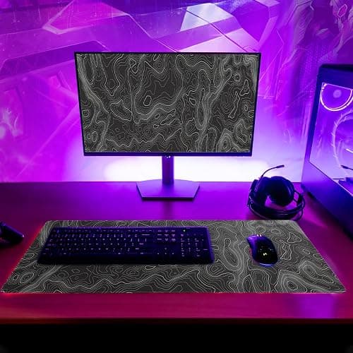 Topographic Contour Extended Big Mouse Pad Large,Gaming Mouse Pad Desk Pad,27.6x11.8 Inch Long Computer Keyboard Mouse Mat Mousepad with 3mm Non-Slip Base and Stitched Edge for Gaming and Office thumbnail 3