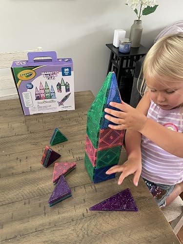 CreateOn Crayola Glitter Magnetic Tiles, Building Set for Kids, Magnetic Building Toys for Kids, STEM Easter Toys for Boys and Girls Ages 3 and Up, 36-Piece Set (Glitter) thumbnail 6