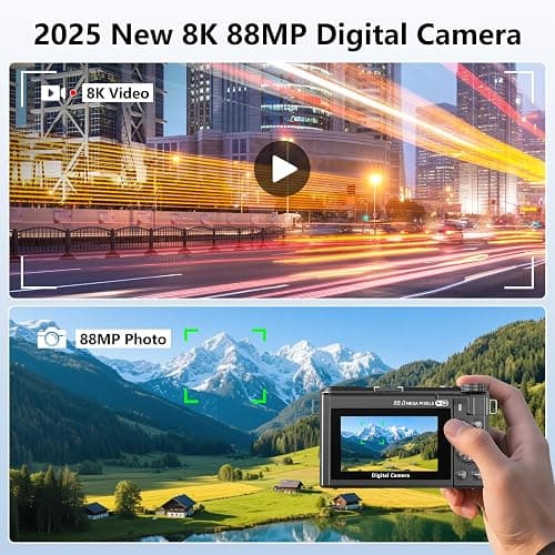 8K Digital Camera with 88MP & 3" 180° Flip Screen - 18X Zoom Auto Focus Vlogging Camera for YouTube/Photography, Includes 32GB SD Card & 2 Batteries (Gunmetal) thumbnail 2