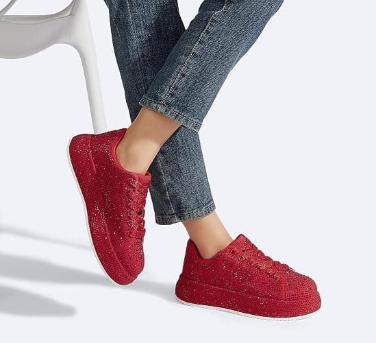 LUCKY STEP Rhinestone Platform Sneakers for Women | Sparkly Glitter Bling Tennis Shoes Fashion Wedding Party Walking Sneakers thumbnail 7