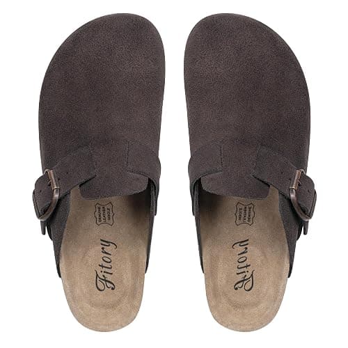 FITORY Womens Clogs Slip-on Potato Shoes Leather Mules with Suede Cork Footbed Size 6-11 thumbnail 5
