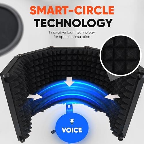 Glemoriol Microphone Isolation Shield with Phone Holder, Pop Filter & Desktop Stand – Sound Proofing Studio Setup for Enhanced Sound Quality | Home Recording, Podcast Equipment & Sound Production thumbnail 6
