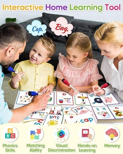 Gojmzo CVC Word Writing & Spelling Flash Cards, Preschool Learning Toddler Activities, Kindergarten Homeschool Supplies, Sight Words Reading Game, Montessori Educational Toys for 3 4 5 6 Year Old Kids thumbnail 5
