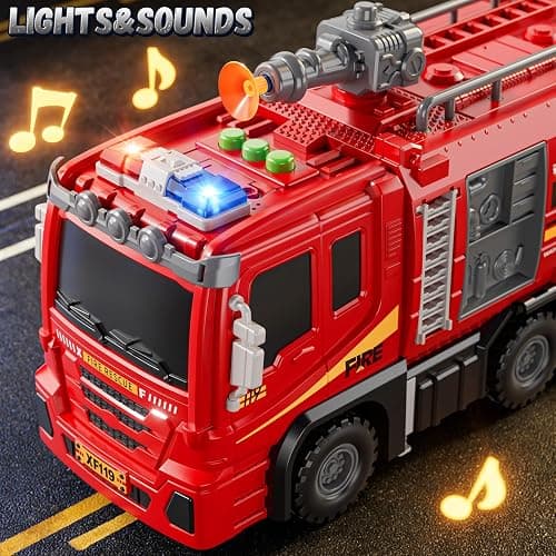 XINNOVEL Fire Trucks Toys for Toddlers Ages 3-5, Folded Carrier Truck Race Track with with Lights & Sounds and 6 Racing Car Toys, Birthday Gift for 3 4 5 6 7 8 Years Old Boys Girls thumbnail 2