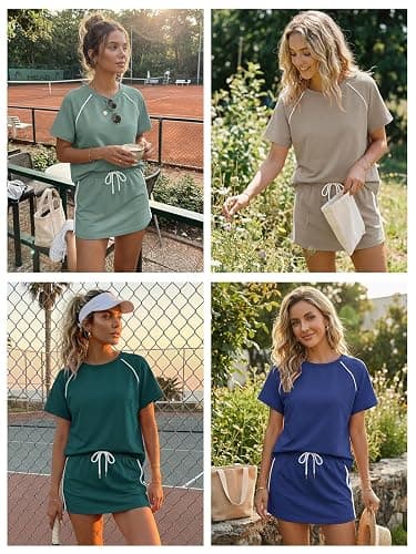Yousify Womens 2 Piece Skirt Sets Summer Short Sleeve Tops and Tennis Skort Lounge Set Vacation Workout Matching Outfits thumbnail 6