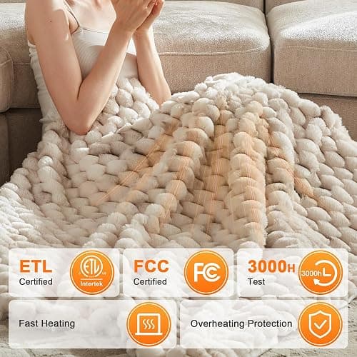 ACCU-WARMTH Heated Throw Blanket - Fast Heating 3D Jacquard Electric Heated Blanket, Cozy Heating Blanket with 6 Heating Settings & 4 Hours Auto-Off, Machine Washable, 50"x60", Tie-Dye Grey thumbnail 3