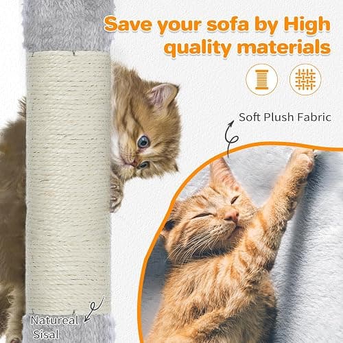 Made4Pets Cat Tree 54in Cat Tower for Indoor Cats Kitten Tree Multi-Level Cat Tree with 2 Condo Furniture Activity Center with Scratching Posts Funny Toys Kittens Pet Play House, Light Grey thumbnail 6
