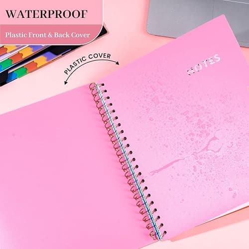 CAGIE 5 Subject Notebook College Ruled with Removable Tabs, Lined Spiral Journals Notebook for Women Men Writing, Notebooks for Work Note Taking School Supplies, A5 - Pink - Pink - 6.2''x8.2'' thumbnail 5
