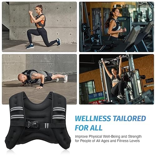 ZELUS Weighted Vest, 6lb/8lb/12lb/16lb/20lb/25lb/30lb Weight Vest with Reflective Stripe for Workout, Strength Training, Running, Fitness, Muscle Building, Weight Loss, Weightlifting - 12 lb - Black thumbnail 5