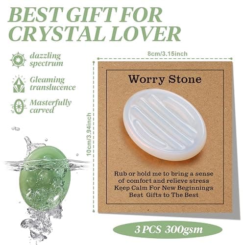 3 Pcs Thumb Worry Stones Green Aventurine Chakra Striped Opalite Anxiety Palm Stone Crystal Hand-Carved Healing Stones with 3 Kraft Cards Grounding Soothing Stones for Anxiety for Relief Meditation thumbnail 3