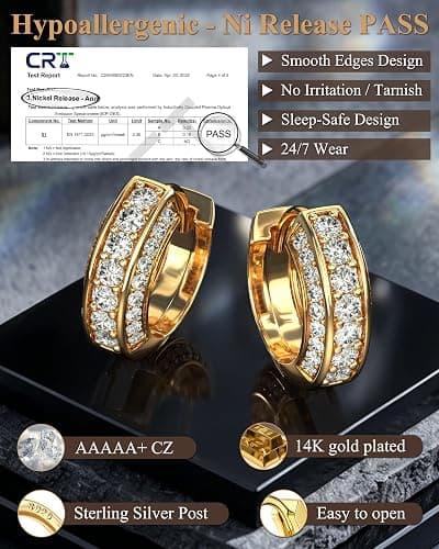 BESTEEL Hoop Earrings For Men - 14K Gold Plated Small Chunky Huggie Hoop | Hypoallergenic Earrings, S925 Sterling Silver Posts, Lightweight Trendy Hoops, CZ Inlaid Mens Earrings for Sensitive Ears thumbnail 2