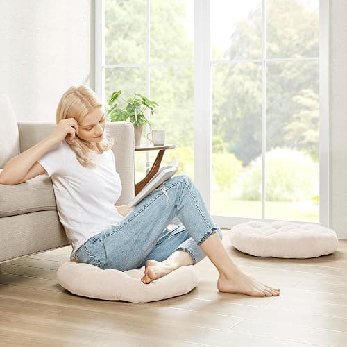 Degrees of Comfort Meditation Floor Pillow, Round Large Pillows Seating for Adults, Tufted Corduroy Cushion for Living Room Tatami, Beige 22 Inch thumbnail 5