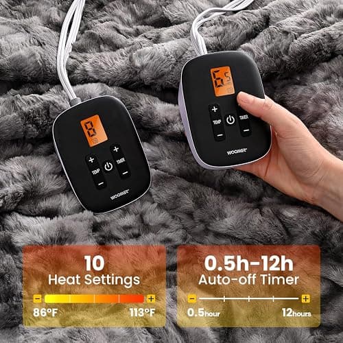 WOOMER Heated Blanket King Size, Dual Control, Electric Blanket 90"x 100", Double-Sided Faux Fur&Sherpa, Overheat Protection, 10 Heating Levels & 12H Auto Off, CPF, Home Office thumbnail 3