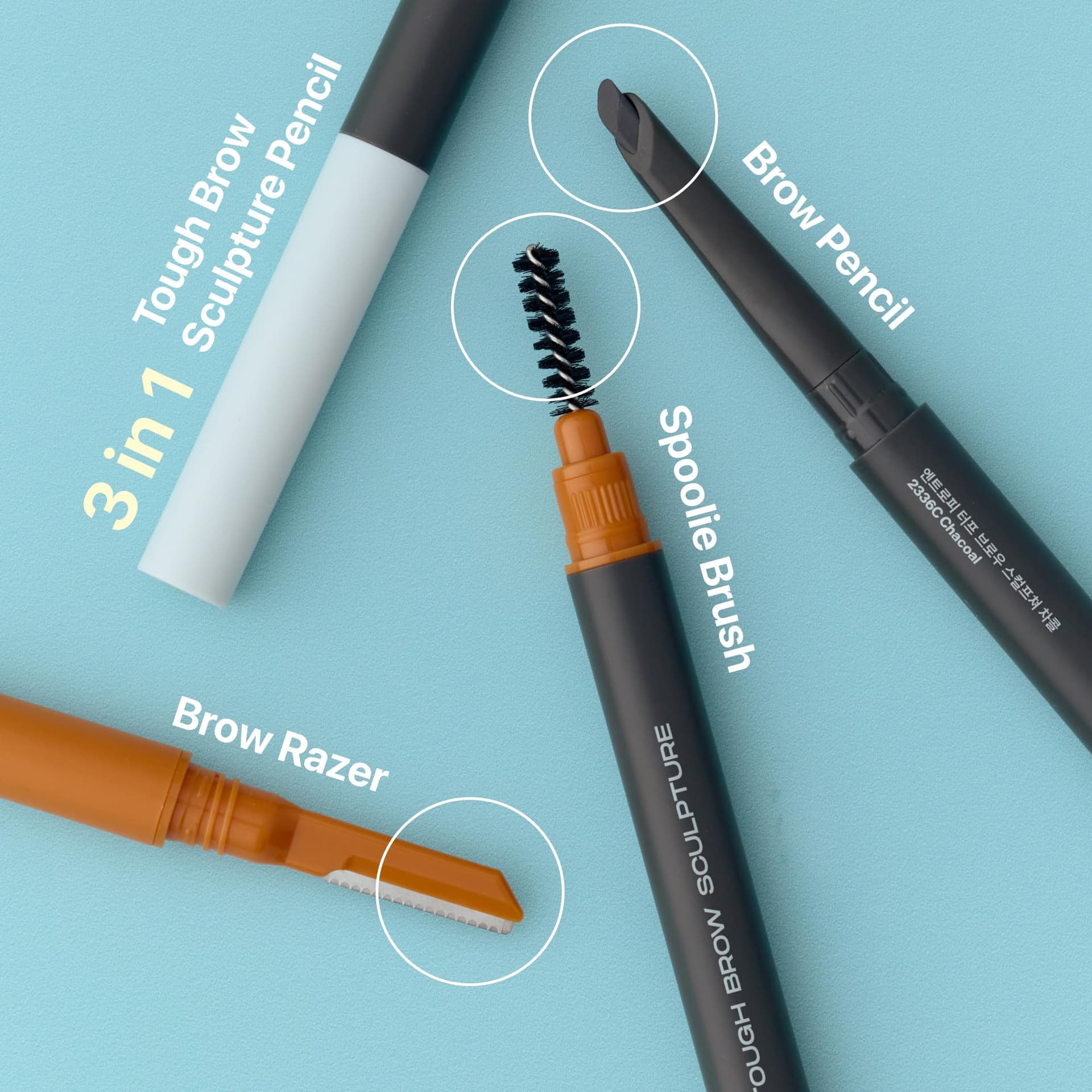 ENTROPY MAKEUP Tough Brow Sculpture Pencil, 3-In-1 Eyebrow Pencil with Built-In Razor & Brush, Smudge-Free, Long-Lasting, Natural Finish, Cool Gray (Charcoal)18g thumbnail 2