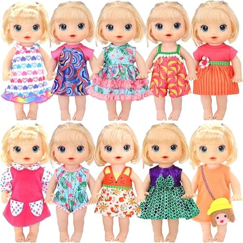 ECORELF 10 Set Alive Baby Doll Clothes, Doll Clothes and Accessories for 10-12 Inch Girl Dolls Outfits Include Cute Jumpsuit, Skirts thumbnail 4