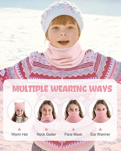 Chicingyou 2 Pack Fleece Neck Warmers for Kids Winter Thick Neck Warmer Cover Knitted Lined Ski Winter Scarf for Boy and Girl thumbnail 4